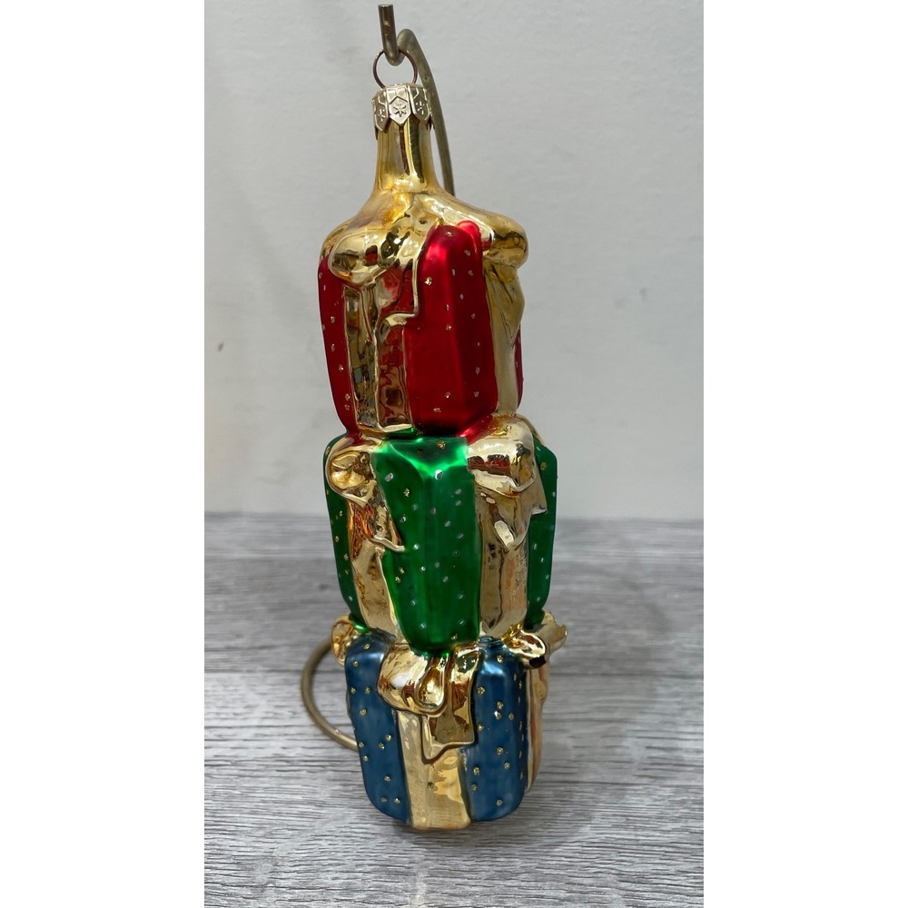 Vintage Glass Stacked Presents Glass‎ Christmas Ornament 7" Made in Poland